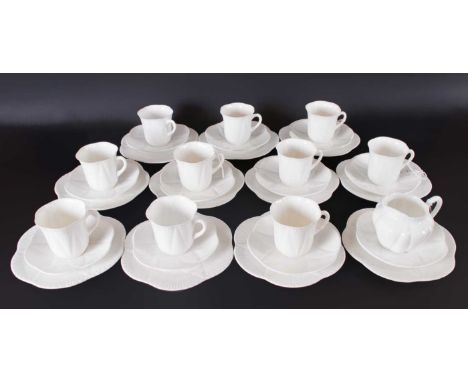 Shelley 39 Piece White Tea Service Including 10 Trios, 2 Sandwich Plates, 2 Side Plates, 1 Milk Jug, All pieces are in good c