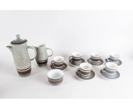 Rye Pottery Coffee Set Comprising cups, saucers, milk jug, coffee pot, sugar bowl.