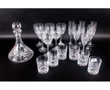 Collection Of Crystal Glassware Comprising 6 Edinburgh Wine Glasses & Champagne Flutes, 6 Crystal Tumblers, 1 Cut Glass Decan