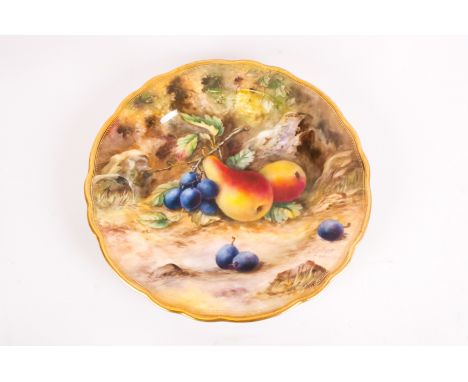 Royal Worcester Hand Painted Cabinet Plate 'Fallen Fruits'. Signed T Lockyer. Date 1922. Diameter 9.25 inches. Hairline to ba