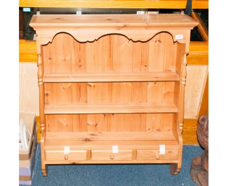 Pine Shelf Unit, 2 Shelves Above 3 Small Short Drawers, Height 40 Inches, 34 Inches Wide By 7.5 Inches Deep