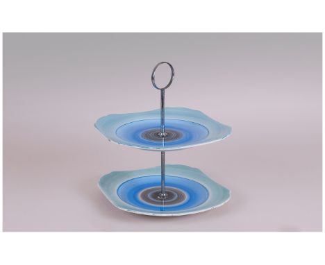 Shelley 1930's Chrome and Ceramic Two Tier Cake Stand 9.5 inches high.