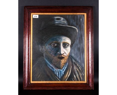 Oil On Board Portrait Of Vincent Van Gogh  indistinctly signed to lower left. 15x18.5''