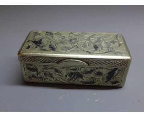 A Russian silver trinket box, hallmarked. L-7cm, H-2cm