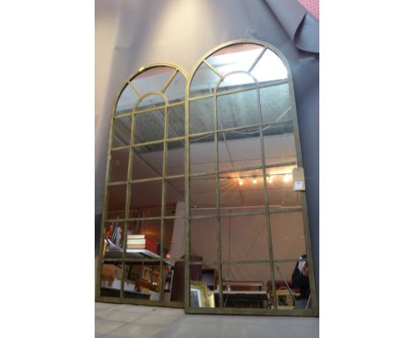 Two garden mirrors arched metal, architectural frame, H 160cm x W 65cm 