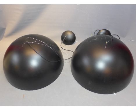 A large pair of Italian designer ceiling light shades in black with gilt interior having six lights