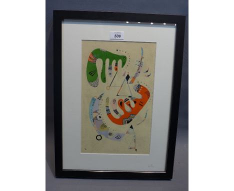 Lithograph Wassily Kandinsky 1866-1944 Composition II, Printed by Maeght 1969, mounted in ebonised frame. H-32.5cm, W-20.5cm 