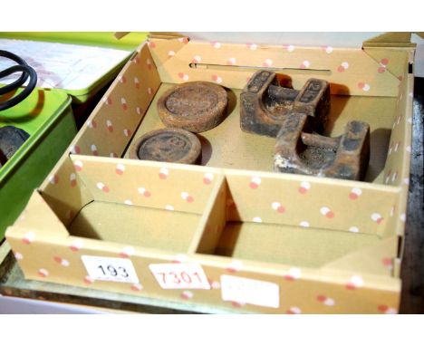 Four vintage weights. Not available for in-house P&amp;P, contact Paul O'Hea at Mailboxes on 01925 659133 