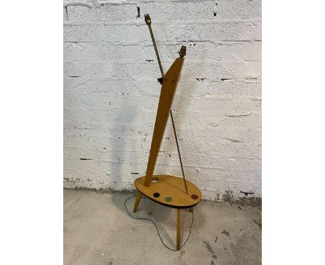 A Mid Century artists easel designed, two light standard lamp on tripod base, measures 140cm high