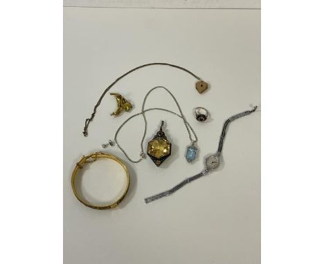 A mixed lot of silver and costume jewellery including silver pendant with large citrine, a silver necklace and pendant with l