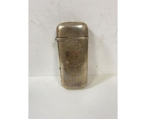 An 1841 Birmingham silver cigar case with hinged lid and engine turned body, measures 12cm high and weighs 80 grammes
