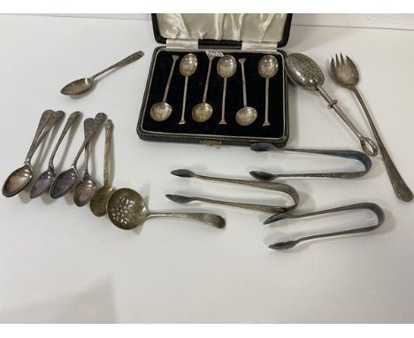 A set of six 1920's Birmingham silver coffee spoons, combined weight 40 grammes with original case, also an 1859 London silve
