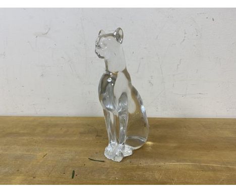 A Baccarat clear glass model of seated jungle cat engraved Baccarat height 16cm