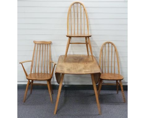 Ercol retro light elm circular table with three chairs