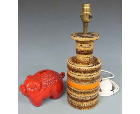 Bitossi retro lamp and pig money box, tallest 35cm&nbsp;