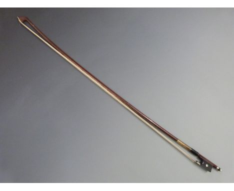 Violin bow round stick, stamped Knoll, plain mother of pearl eye to frog, three piece button, 65g