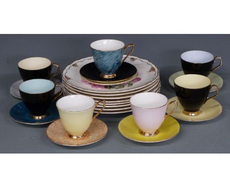 Harlequin collection of Royal Albert cups, saucers and plates