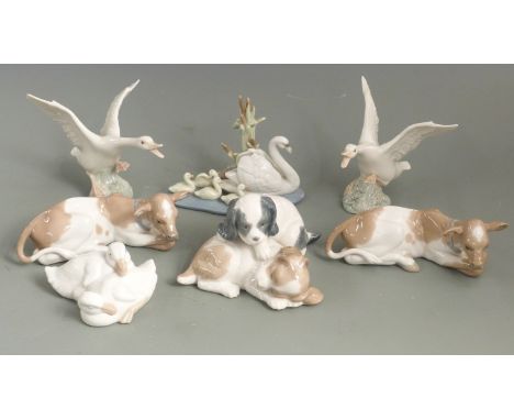 A collection of Lladro and Nao bird and animal figures, tallest 16cm&nbsp;