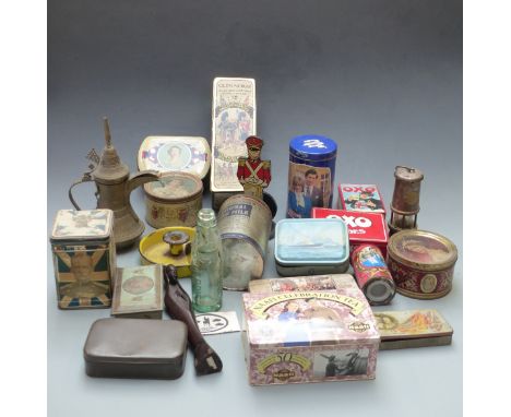 Quantity of vintage tins, miner's lamp, bottles etc&nbsp;