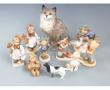 Beswick cat and dog figures, Goebel Hummel figures, tallest 20cm&nbsp;