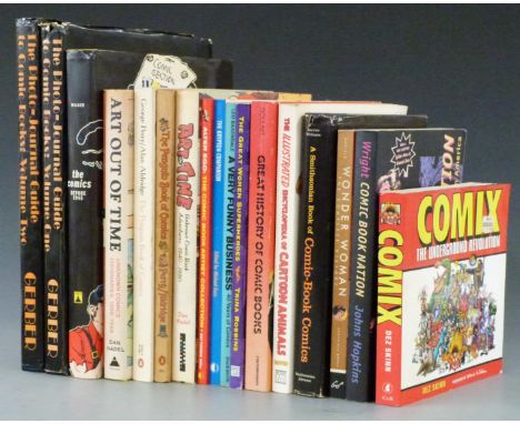 Seventeen comic related books including The Photo-Journal Guide to Comic Books 1 and 2, Art Out of Time, The Illustrated Ency