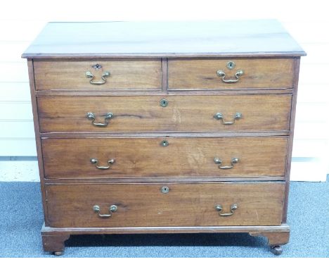 A 19thC mahogany chest of two over three graduated drawers raised on bracket feet, W106 x D55 x H90cm