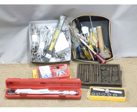 Tap and die sets, large quantity of Britool spanners in sets, general workshop tools, proto torque wrench etc