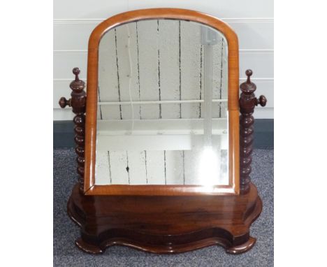 19thC dressing table swing mirror with bobbin supports