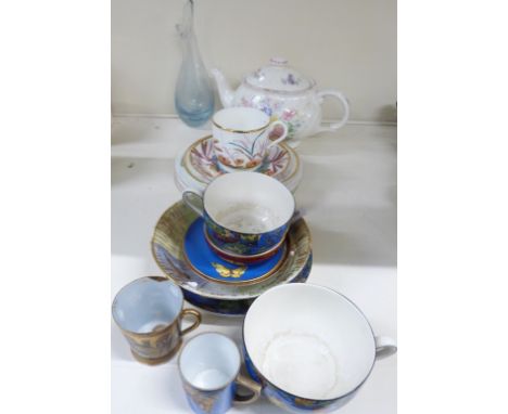 A collection of teaware including Crown Ducal, Noritake, Old Foley teapot, Japanese, KPM dishes, Royal Doulton plates, possib