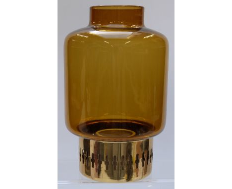 Hans-Agne Jakobsson&nbsp;Swedish oil lamp L/95, the pierced brass base with aluminium liner and amber glass shade,&nbsp;Hans-