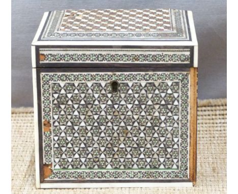 Indian inlaid tea caddy, 13 x 13 x 12cm&nbsp;