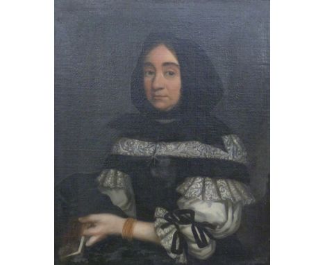 17thC /18thC oil on canvas, half bust portrait of Lucy Hollier (nee Knowles), second wife of Thomas Hollier, who was Samuel P