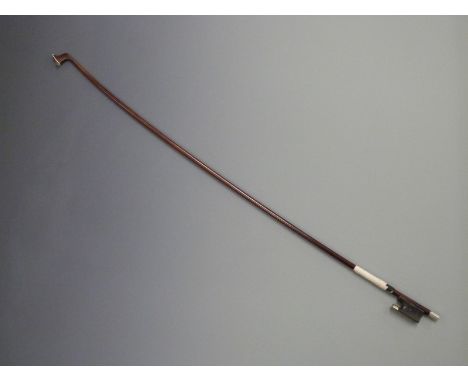 Violin bow by Ernst Willy Zophel (1893-1973) round stick, plain metal mounted frog, silvered button with mother of pearl inse