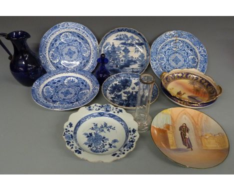 19thC Spode dishes, 18thC Delft dish, 18th/19thC willow pattern dishes, Noritake twin handled dish decorated with a desert sc