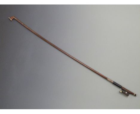 Violin bow by Klas Werner Uebel, round stick, mother of pearl eye to frog, three piece button, 57g