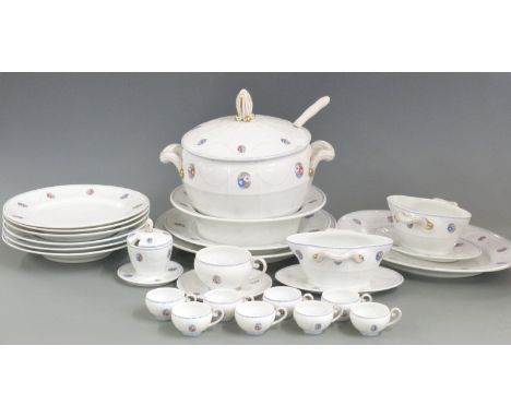 Austrian dinner and coffee ware including a large tureen and ladle with 'Parma Geschutz' to base, approximately 24 pieces