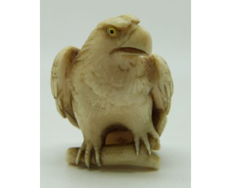 Japanese Meiji period Japanese ivory model of a eagle, signed, 4cm tall