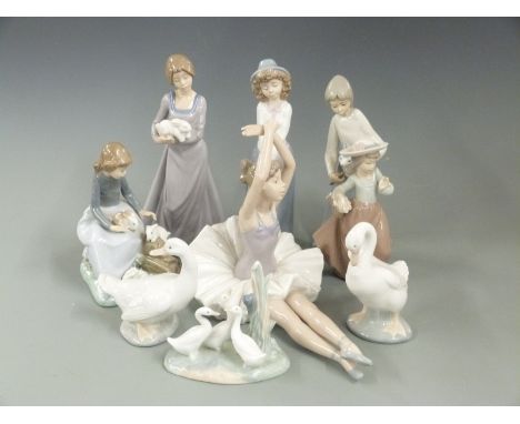 A collection of Nao figures, swans etc, tallest 25cm&nbsp;