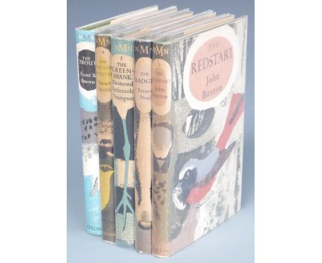 New Naturalist Monographs series published by Collins comprising The Badger 1948, The Greenshank 1951, The Redstart 1950, The
