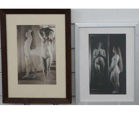 Kit Williams two photographs of nude model alongside a painting of the same girl, one with KW blind stamp and further KW to m