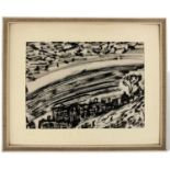 Unidentifizierter Künstler, Expressionist, Tusche Malerei Landschaft Personen Dorf, unbekannt