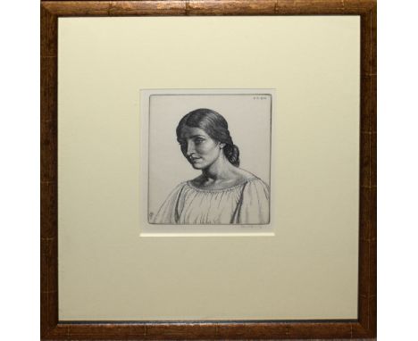 •AR Paul Drury (1903-1987), Head of a girl, black and white etching, signed in pencil to lower right margin, 15 x 12cm