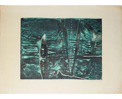 Agathe Sorel (born 1935), "Three divers", coloured etching, signed, dated 1962, inscribed artist's proof and further inscribe