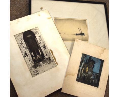 F Marriott (20th century), Italian street scene, coloured etching, signed and indistinctly inscribed with title in pencil to 