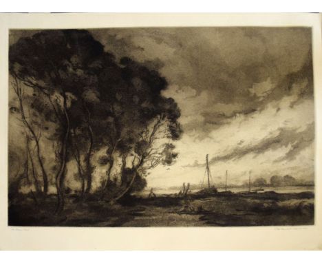 Charles Henry Baskett (1872-1953), "The Dawn Wind", black and white etching, signed and inscribed with title in pencil to low