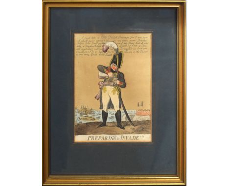 After Isaac Cruikshank, "Preparing to Invade", hand coloured etching, published by T Williamson, 1803, 23 x 18cm   