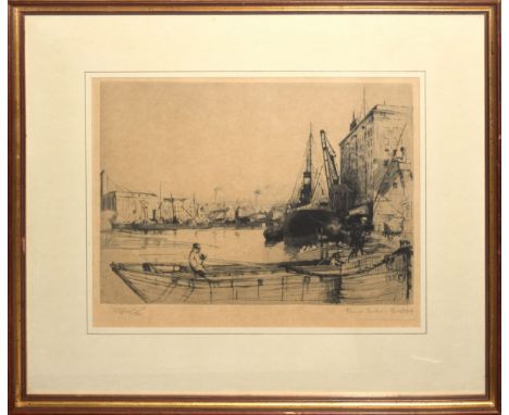 Frank Potter (20th century), "Waterloo Bridge", black and white etching, signed in pencil to lower right margin, 23 x 34cm, t