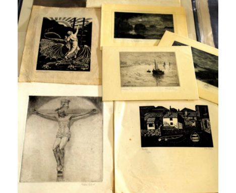 Graham Cliverd (20th century), Jesus on the Cross, black and white etching, 20 x 15cm, together with five further etchings by