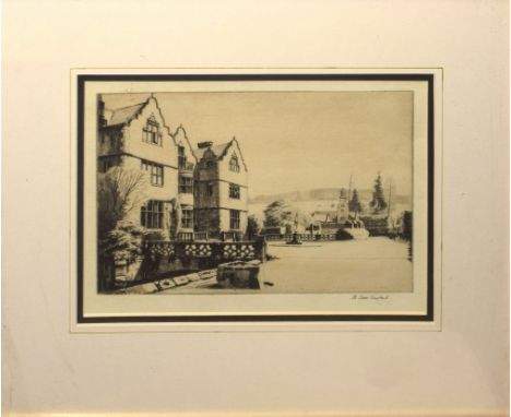 Alan Carr Linford, RWS, ARE, ARCA (born 1926), Country House, black and white etching, signed in pencil to lower right margin