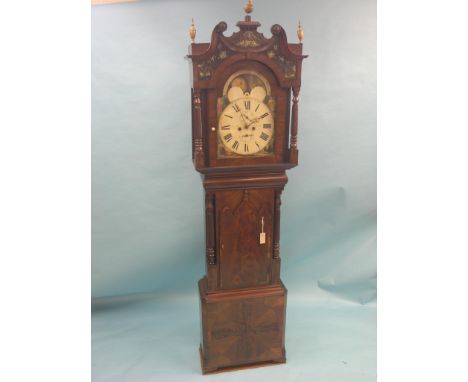 An early 19th century mahogany 8-day longcase clock, arched, painted dial indicating Manchester maker, dial with subsidiary s